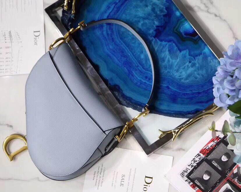Dior M0446 Dior Saddle Bag M0447 Light Blue Grained Calfskin - luxibagsmall