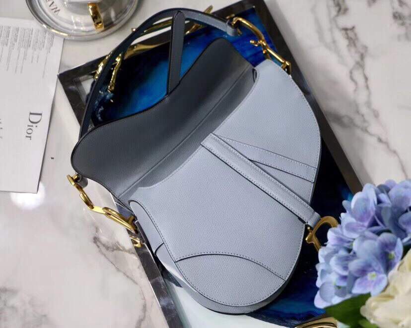 Dior M0446 Dior Saddle Bag M0447 Light Blue Grained Calfskin - luxibagsmall