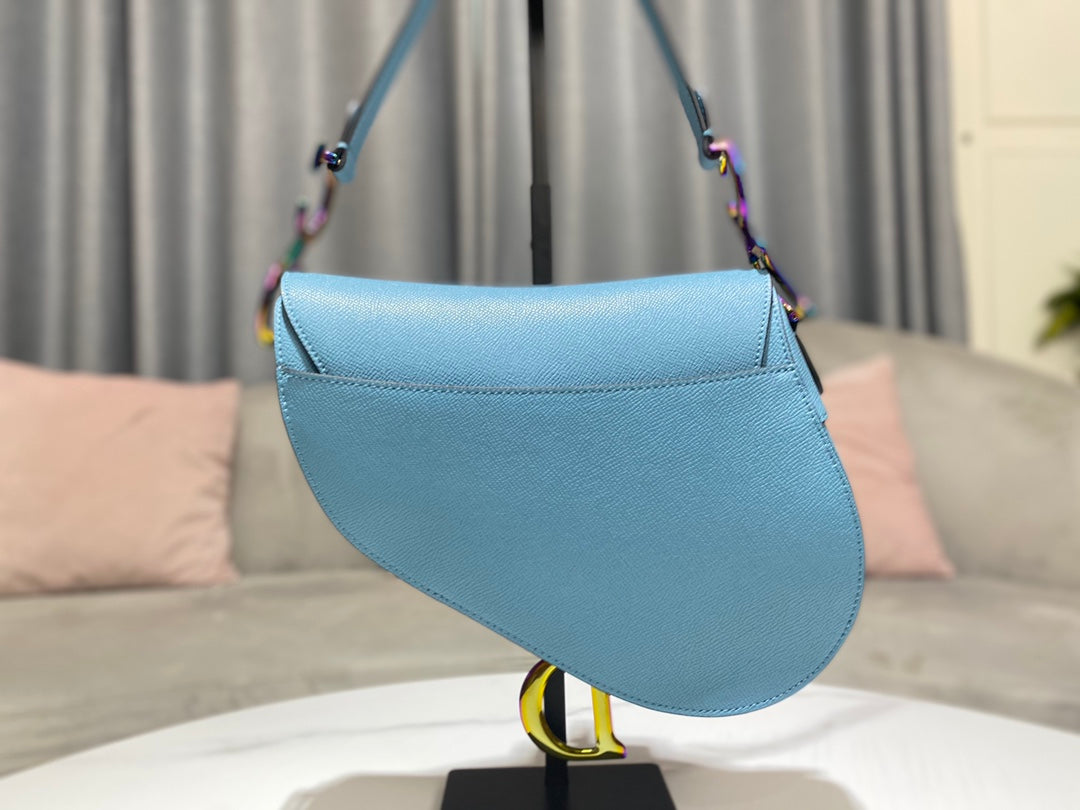Dior M0446 Dior Saddle Bag Light Blue Grained Calfskin Blue logo - Default Title - View 3