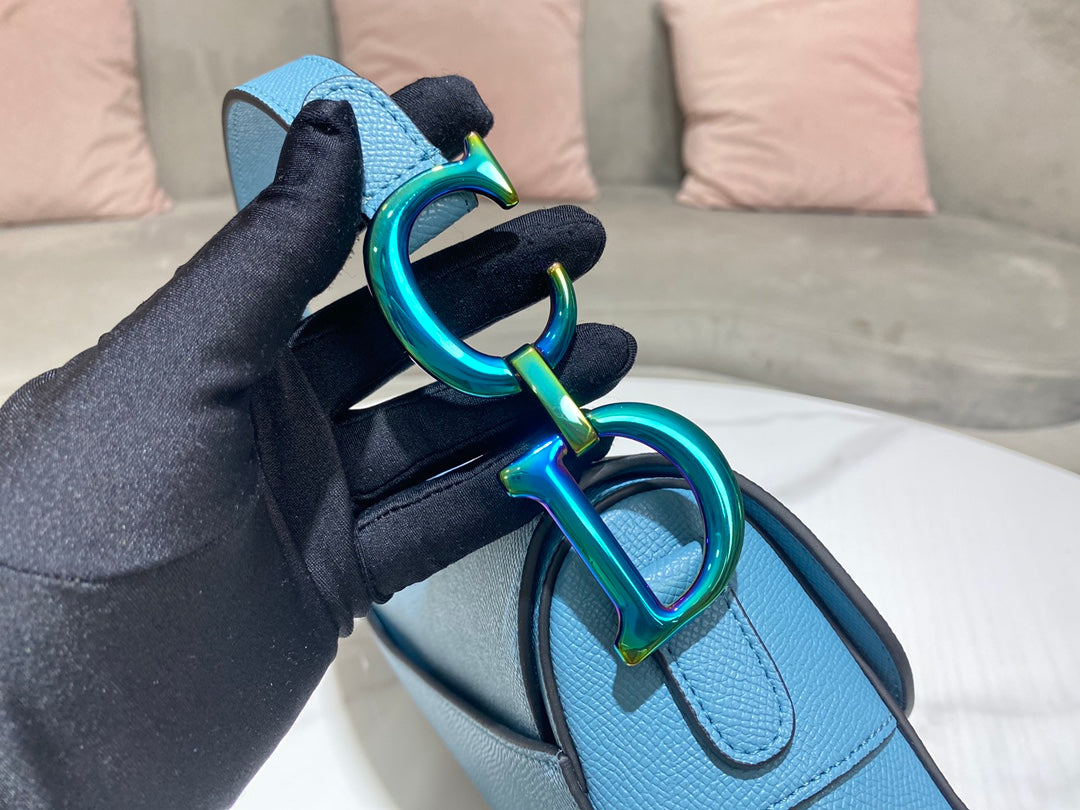 Dior M0446 Dior Saddle Bag Light Blue Grained Calfskin Blue logo - Default Title - View 4