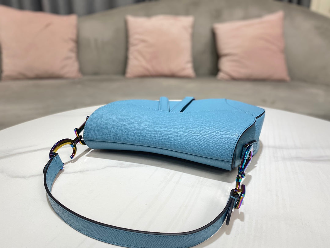Dior M0446 Dior Saddle Bag Light Blue Grained Calfskin Blue logo - Default Title - View 6