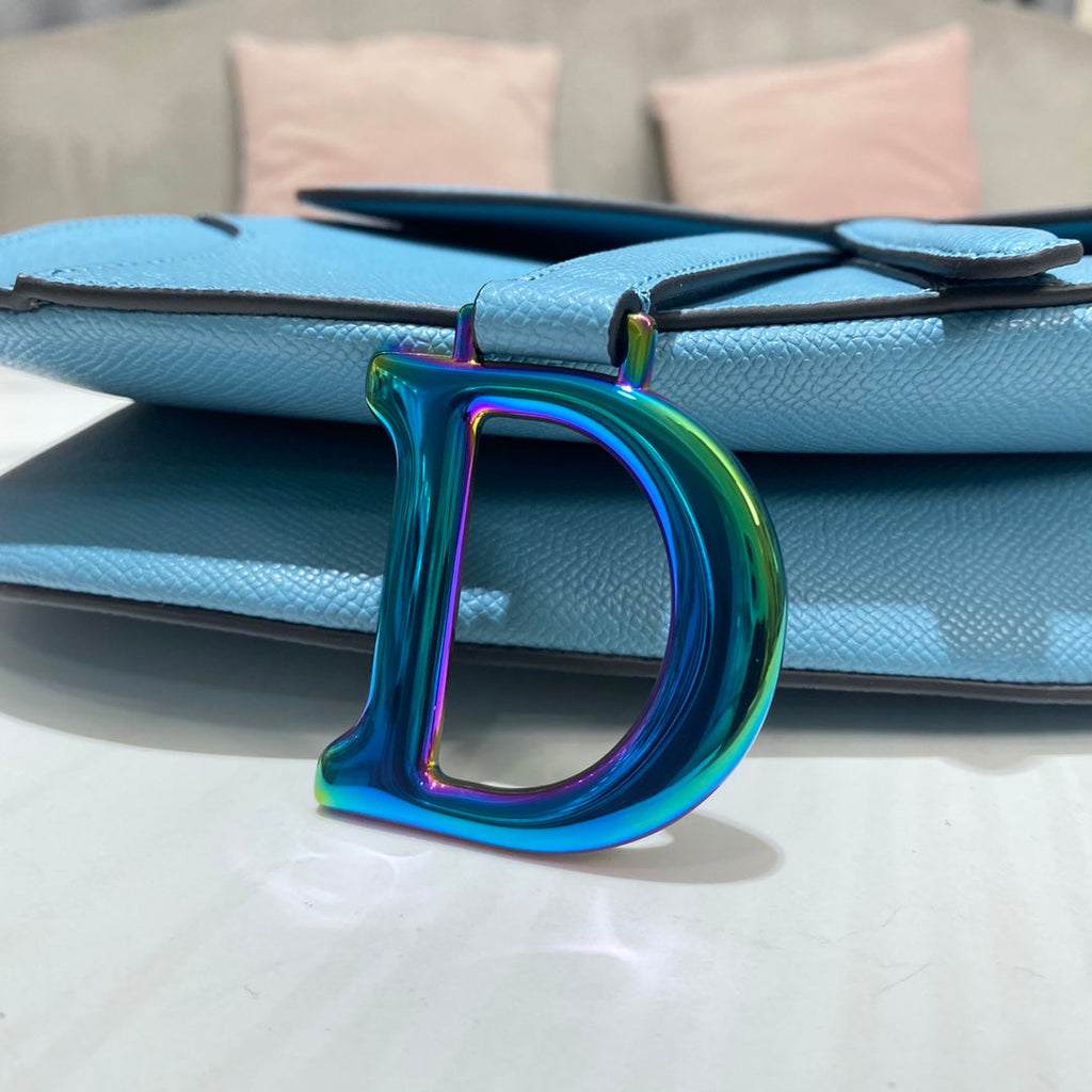 Dior M0446 Dior Saddle Bag Light Blue Grained Calfskin Blue logo