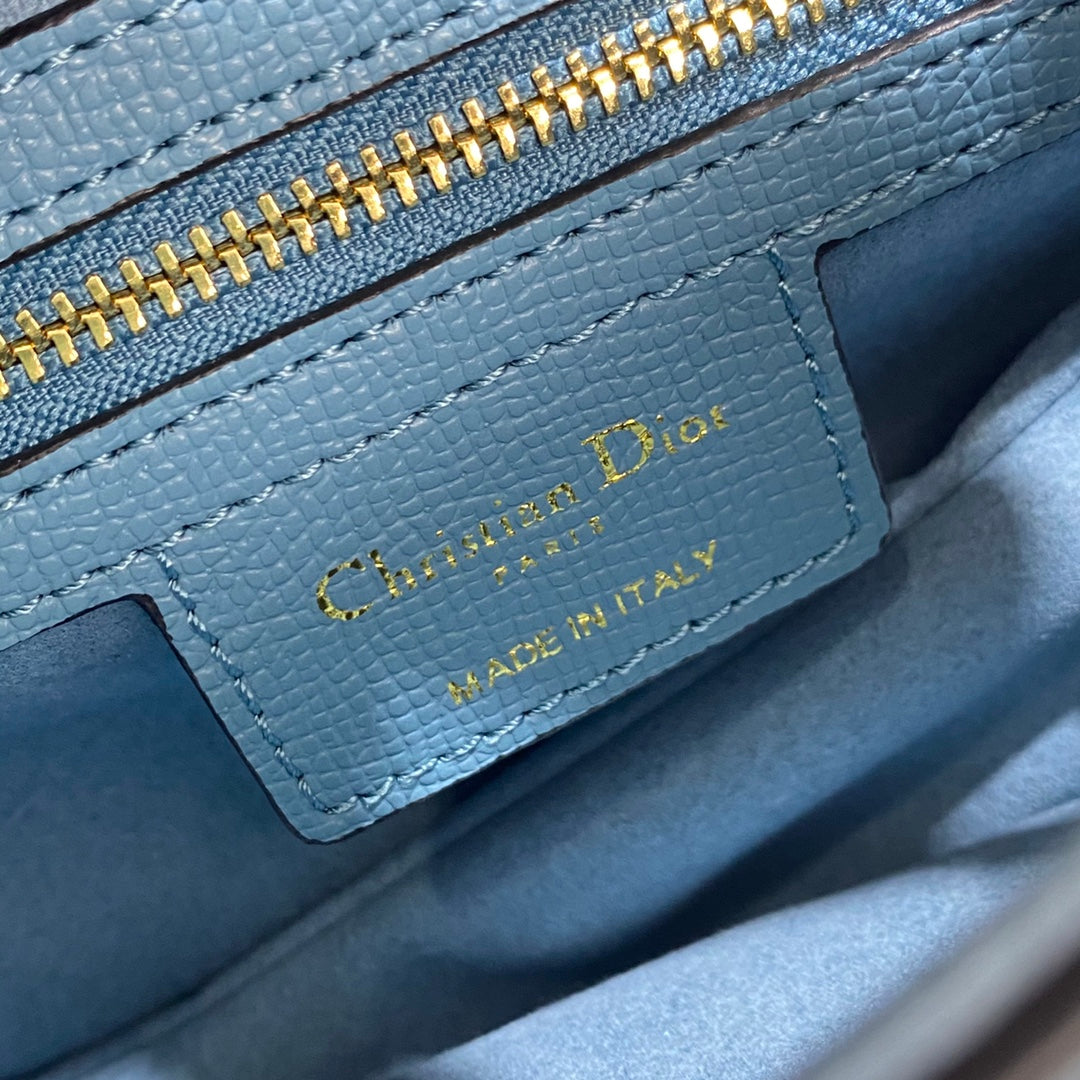 Dior M0446 Dior Saddle Bag Light Blue Grained Calfskin Blue logo - Default Title - View 9
