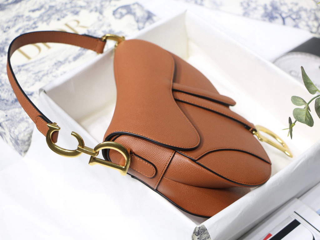 Dior M0446 Dior Saddle Bag M0447 Brown Grained Calfskin
