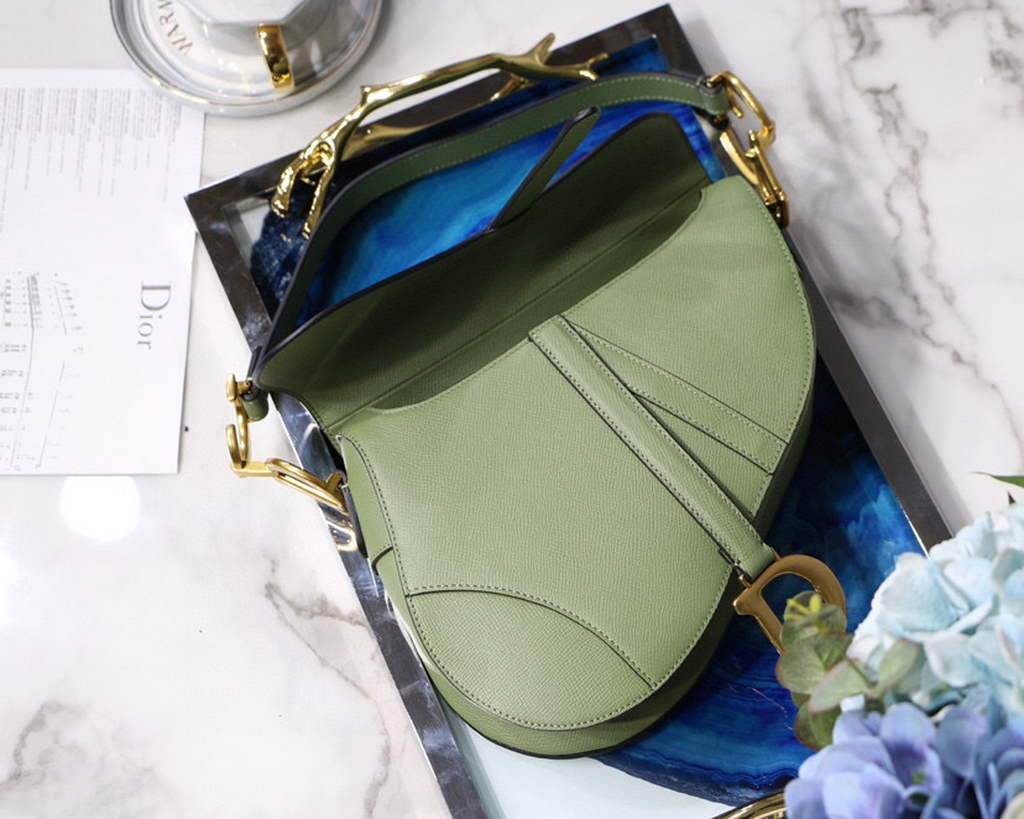 Dior M0446 Dior Saddle Bag M0447 Light Green Grained Calfskin