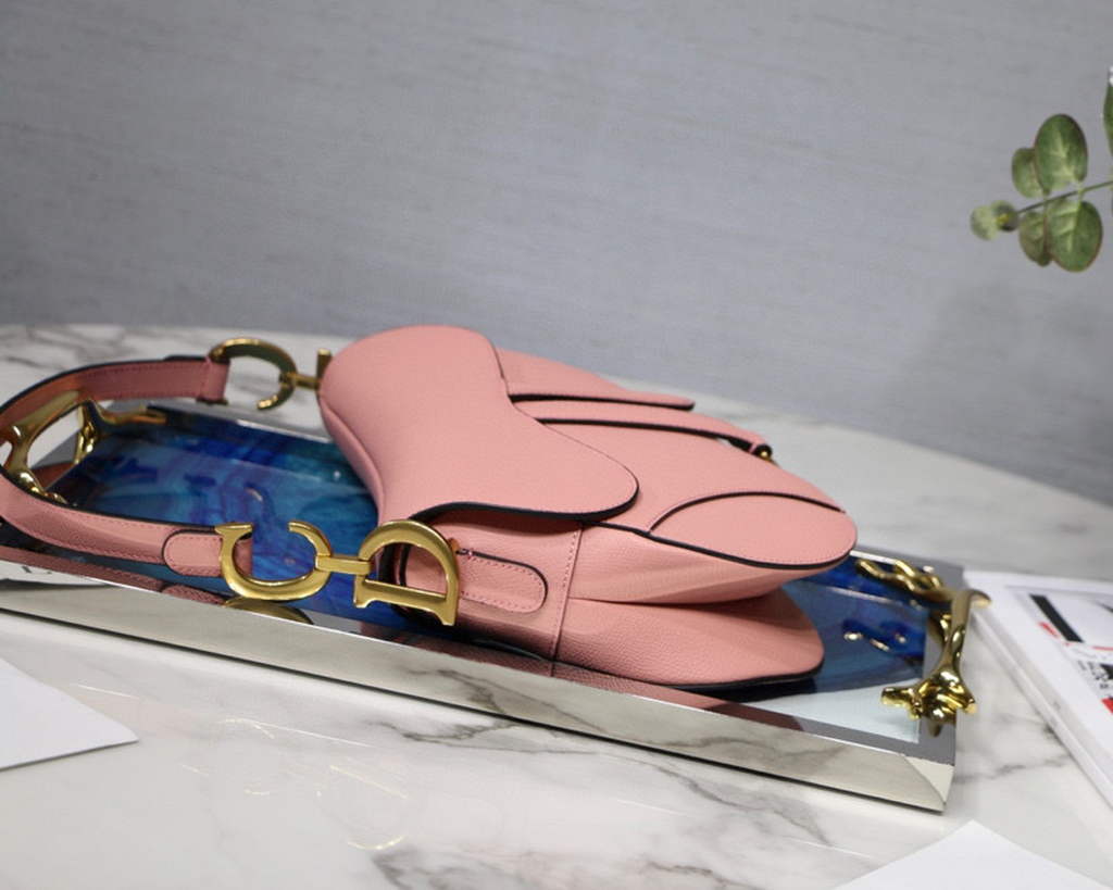 Dior M0446 Dior Saddle Bag M0447 Pink Grained Calfskin