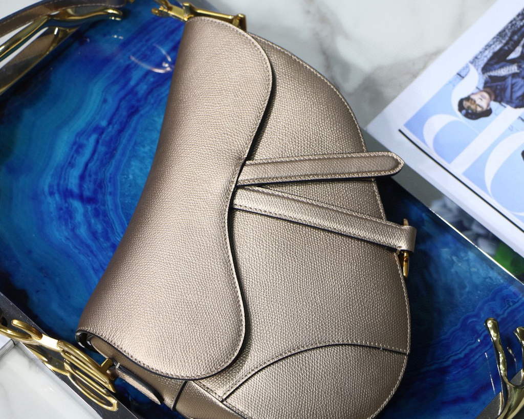 Dior M0446 Dior Saddle Bag M0447 Silvry Grey Grained Calfskin