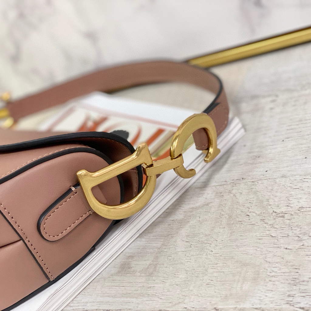 Dior M0446 Dior Saddle Bag M0447 Light Pink Goatskin Gold Hardware