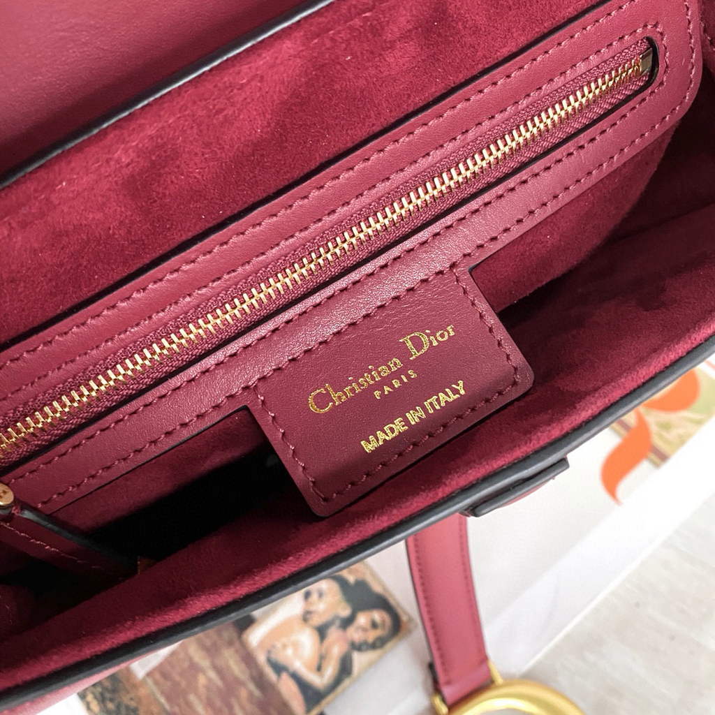 Dior M0446 Dior Saddle Bag M0447 Wine Red Goatskin Gold Hardware
