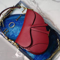 Dior M0446 Dior Saddle Bag M0447 Red Grained Calfskin - luxibagsmall