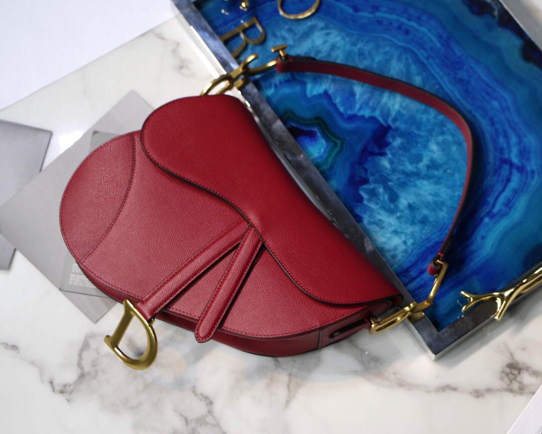 Dior M0446 Dior Saddle Bag M0447 Red Grained Calfskin - luxibagsmall