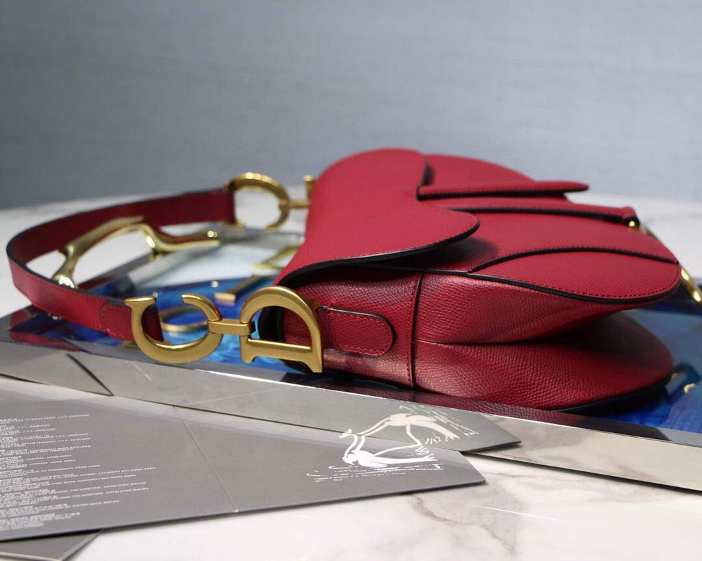 Dior M0446 Dior Saddle Bag M0447 Red Grained Calfskin - luxibagsmall
