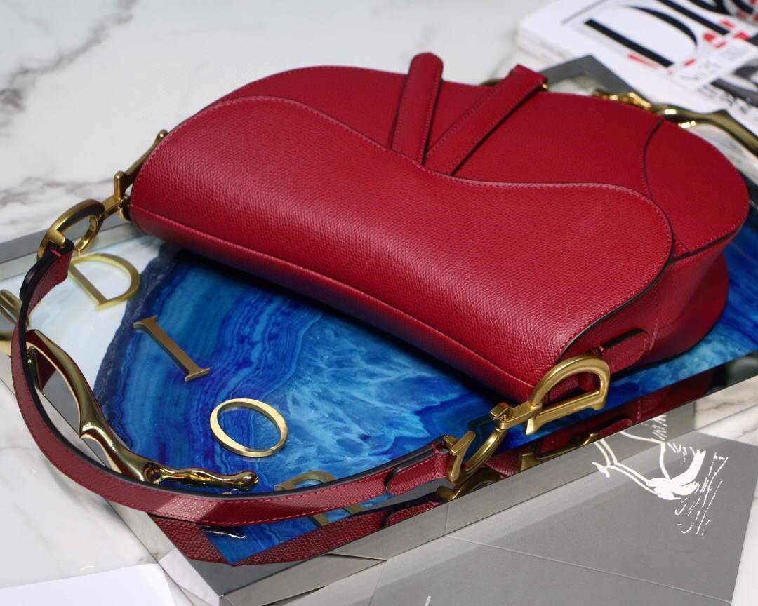 Dior M0446 Dior Saddle Bag M0447 Red Grained Calfskin - luxibagsmall