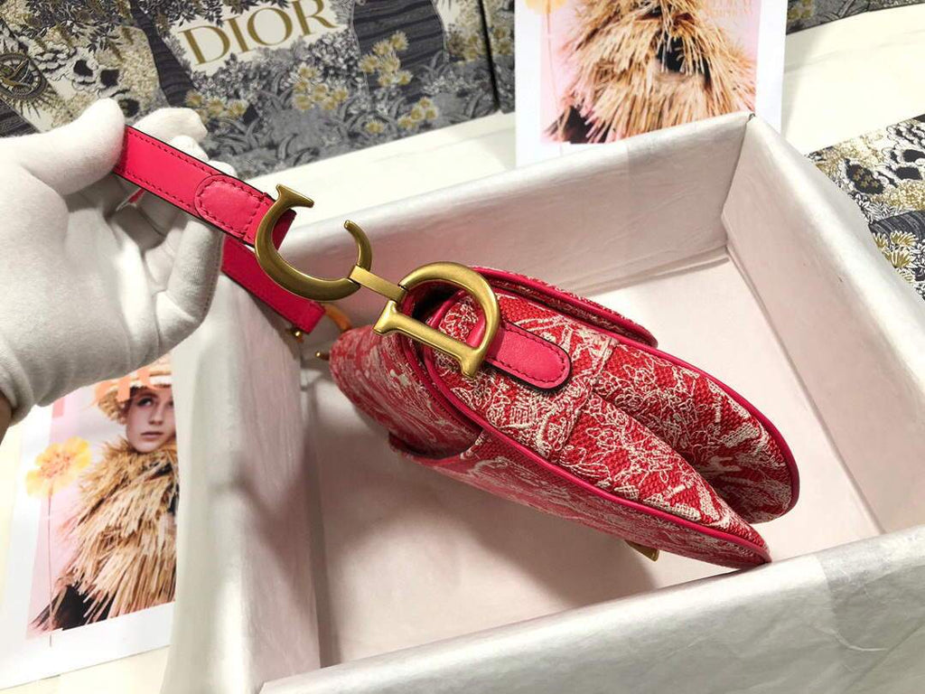 Dior M0446 Dior Saddle Bag Red Toile de Jouy Reverse Jacquard - shop2bag