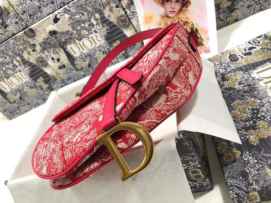 Dior M0446 Dior Saddle Bag Red Toile de Jouy Reverse Jacquard - shop2bag