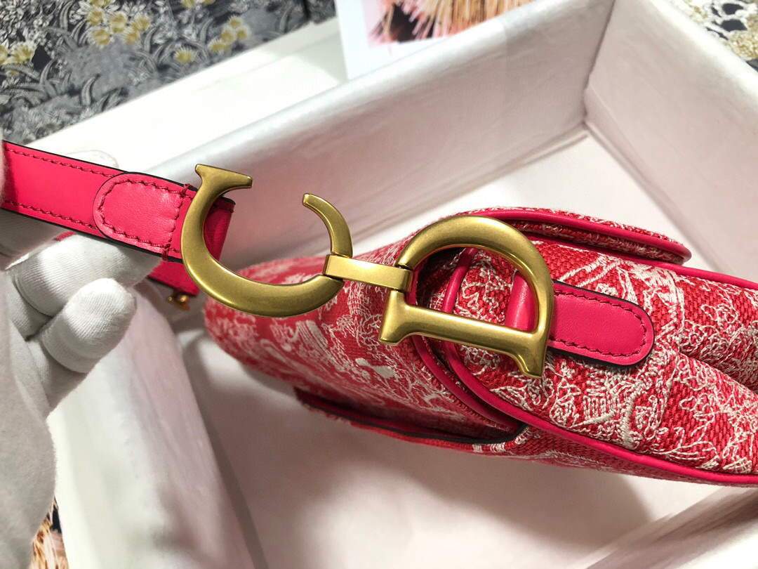 Dior M0446 Dior Saddle Bag Red Toile de Jouy Reverse Jacquard - shop2bag