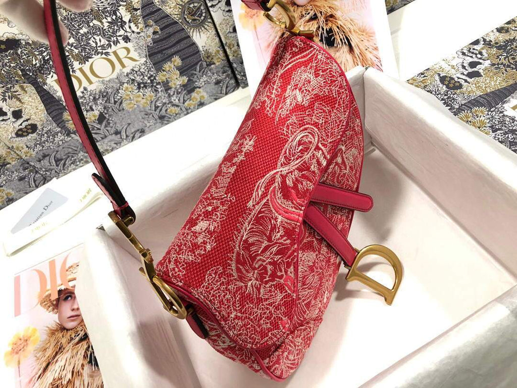 Dior M0446 Dior Saddle Bag Red Toile de Jouy Reverse Jacquard - shop2bag