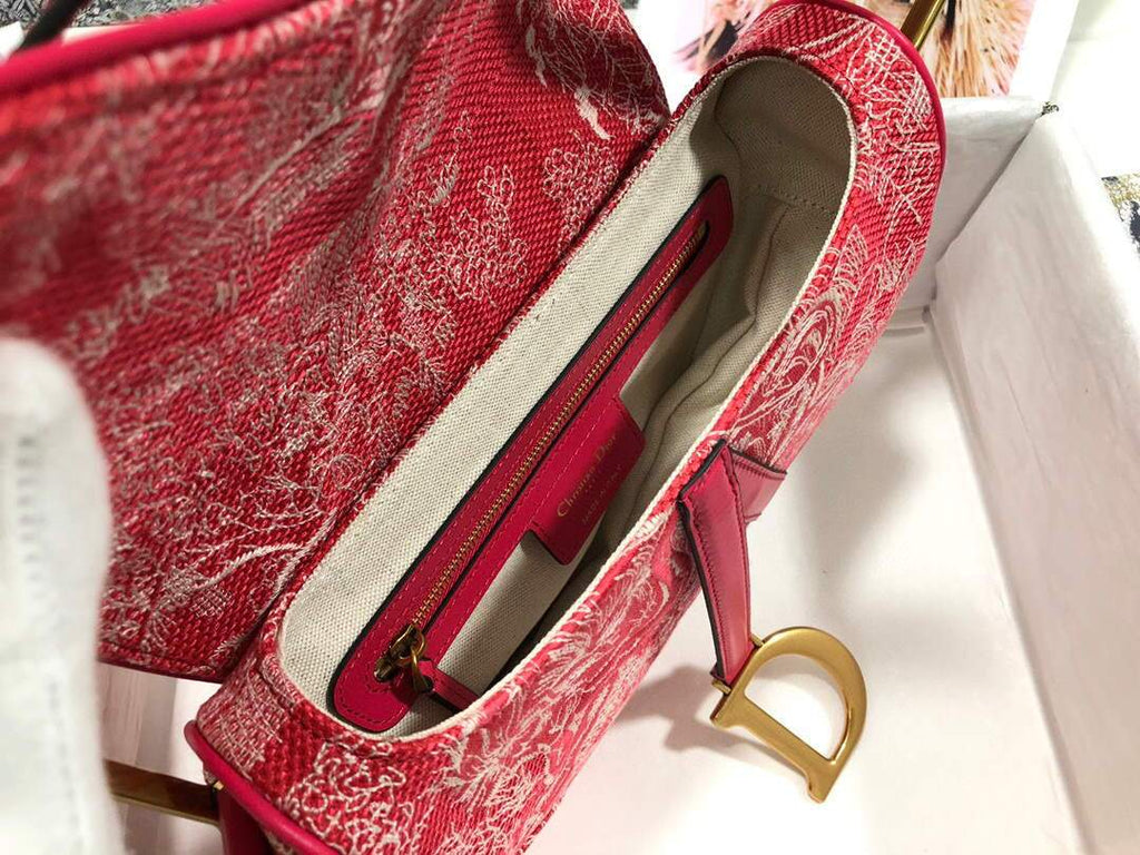 Dior M0446 Dior Saddle Bag Red Toile de Jouy Reverse Jacquard - shop2bag