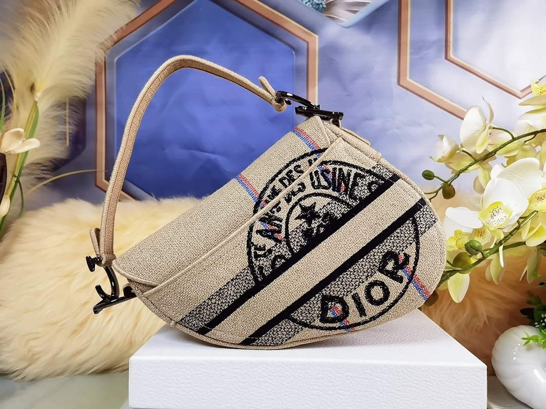 Dior Saddle Bag Beige Jute Canvas Embroidered M0446 - Default Title - View 2