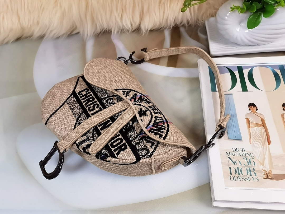 Dior Saddle Bag Beige Jute Canvas Embroidered M0446 - Default Title - View 3