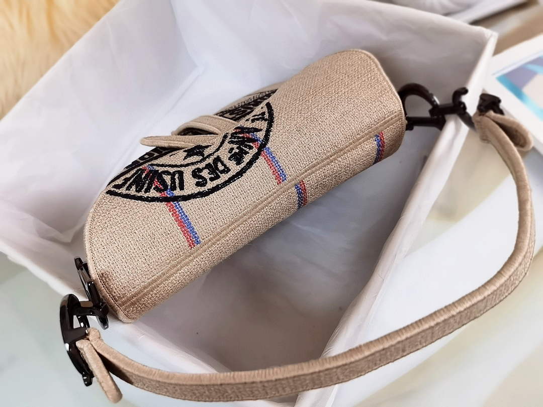 Dior Saddle Bag Beige Jute Canvas Embroidered M0446 - Default Title - View 6