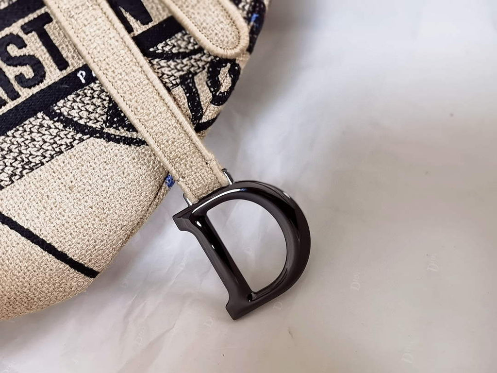 Dior Saddle Bag Beige Jute Canvas Embroidered M0446