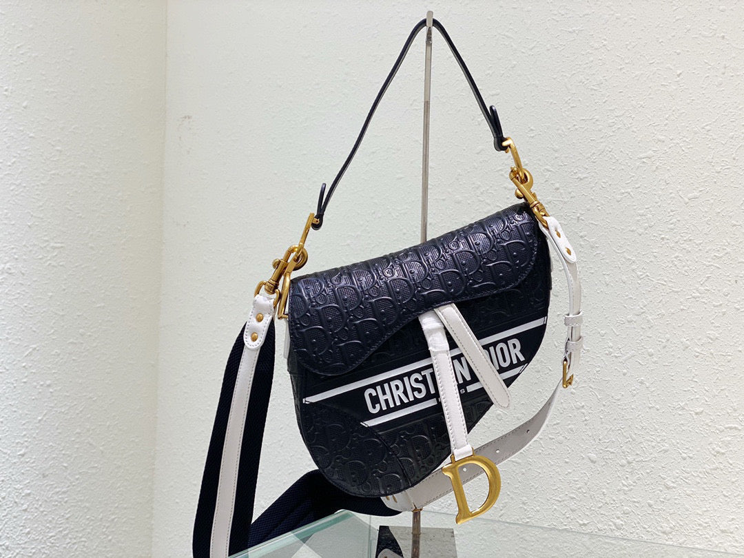 Dior Saddle Bag M0446 Black Oblique Perforated and Embossed Calfskin