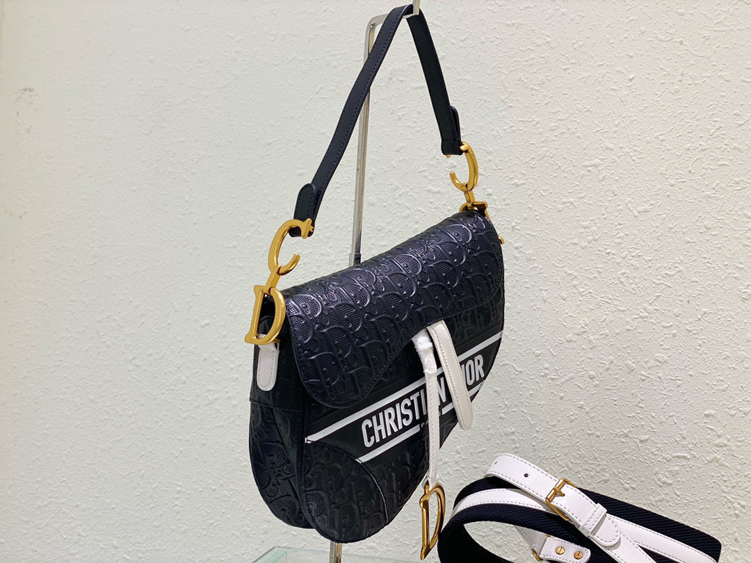 Dior Saddle Bag M0446 Black Oblique Perforated and Embossed Calfskin