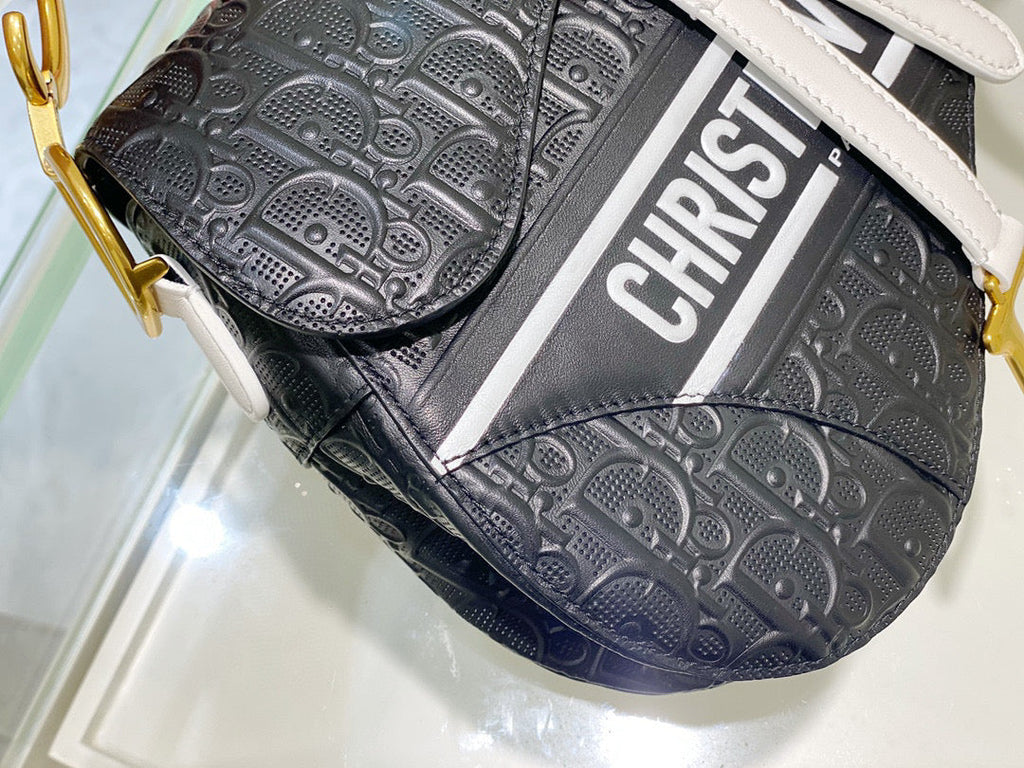 Dior Saddle Bag M0446 Black Oblique Perforated and Embossed Calfskin