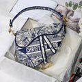 Dior Saddle Bag M0446 Blue Toile de Jouy Embroidery - Default Title - View 1
