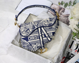 Dior Saddle Bag M0446 Blue Toile de Jouy Embroidery - Default Title - View 1