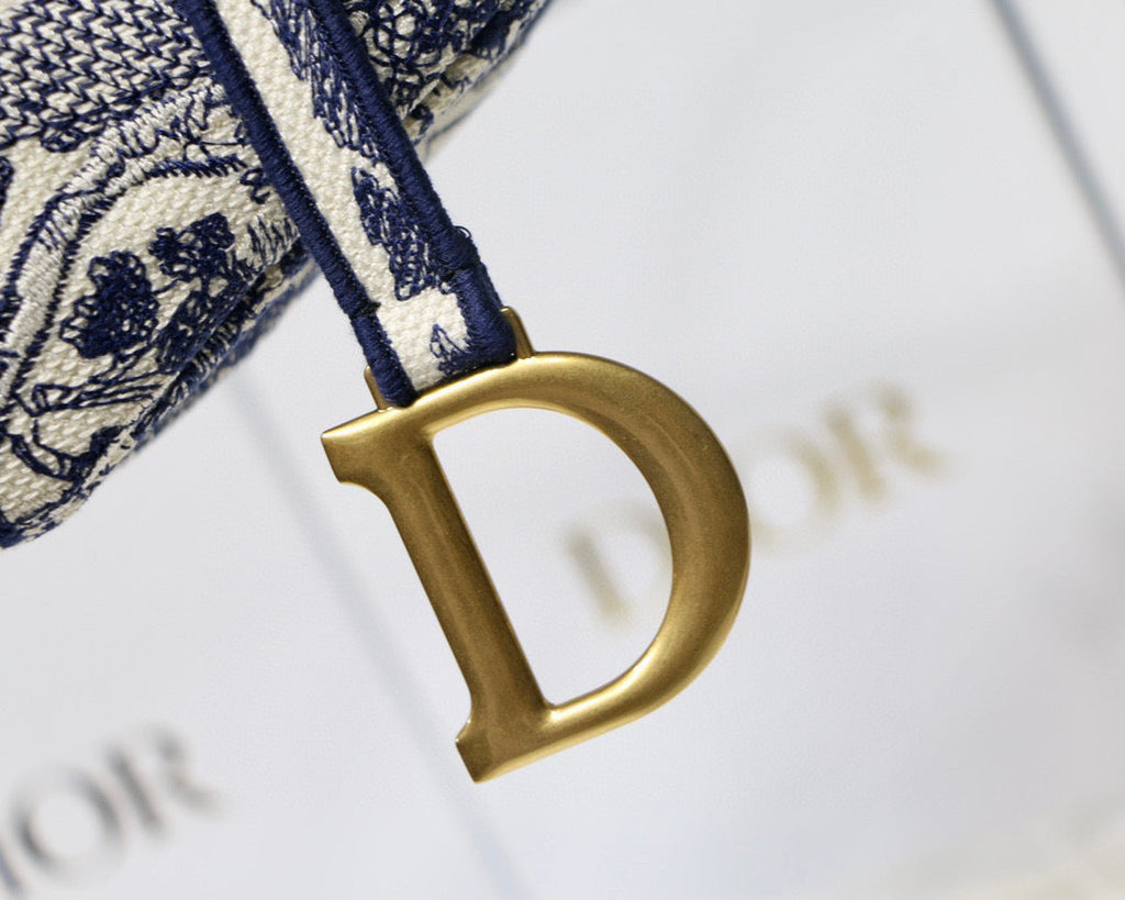 Dior Saddle Bag M0446 Blue Toile de Jouy Embroidery