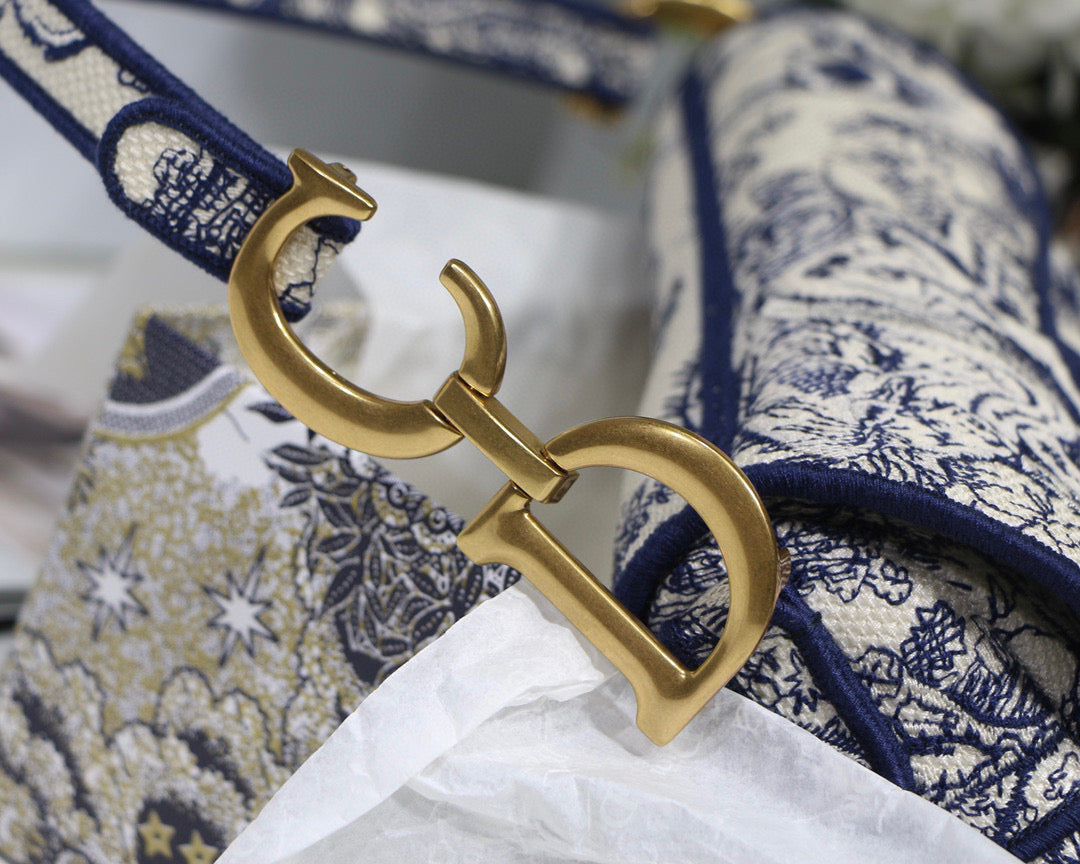 Dior Saddle Bag M0446 Blue Toile de Jouy Embroidery - Default Title - View 5
