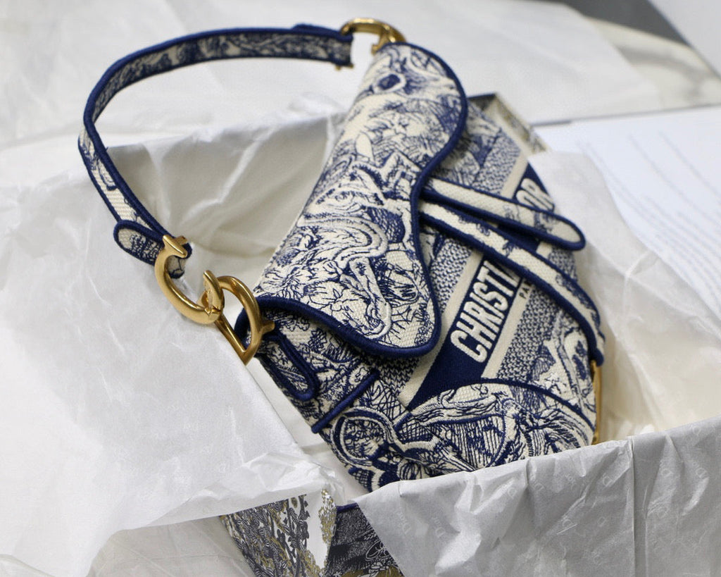 Dior Saddle Bag M0446 Blue Toile de Jouy Embroidery
