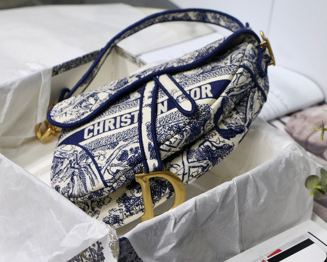 Dior Saddle Bag M0446 Blue Toile de Jouy Embroidery - Default Title - View 7