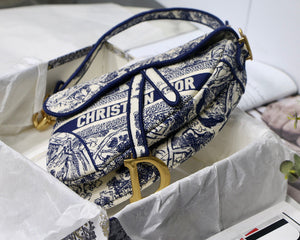 Dior Saddle Bag M0446 Blue Toile de Jouy Embroidery - Default Title - View 7