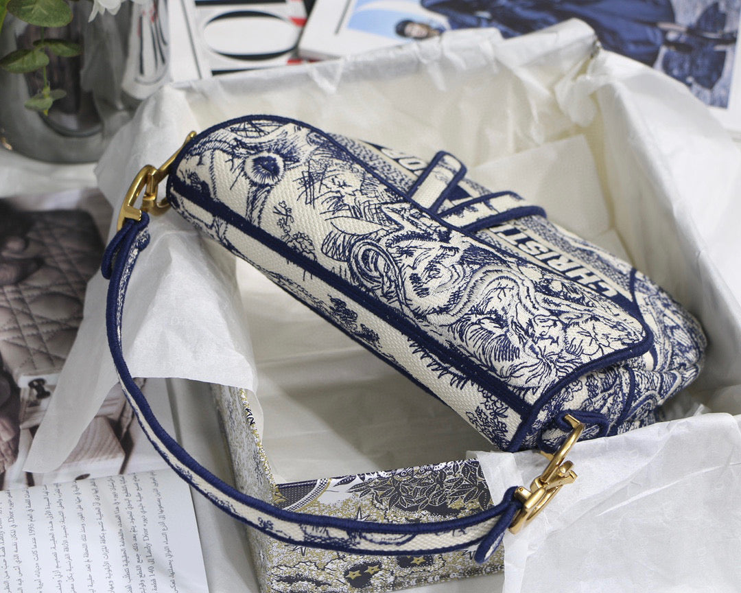 Dior Saddle Bag M0446 Blue Toile de Jouy Embroidery - Default Title - View 8
