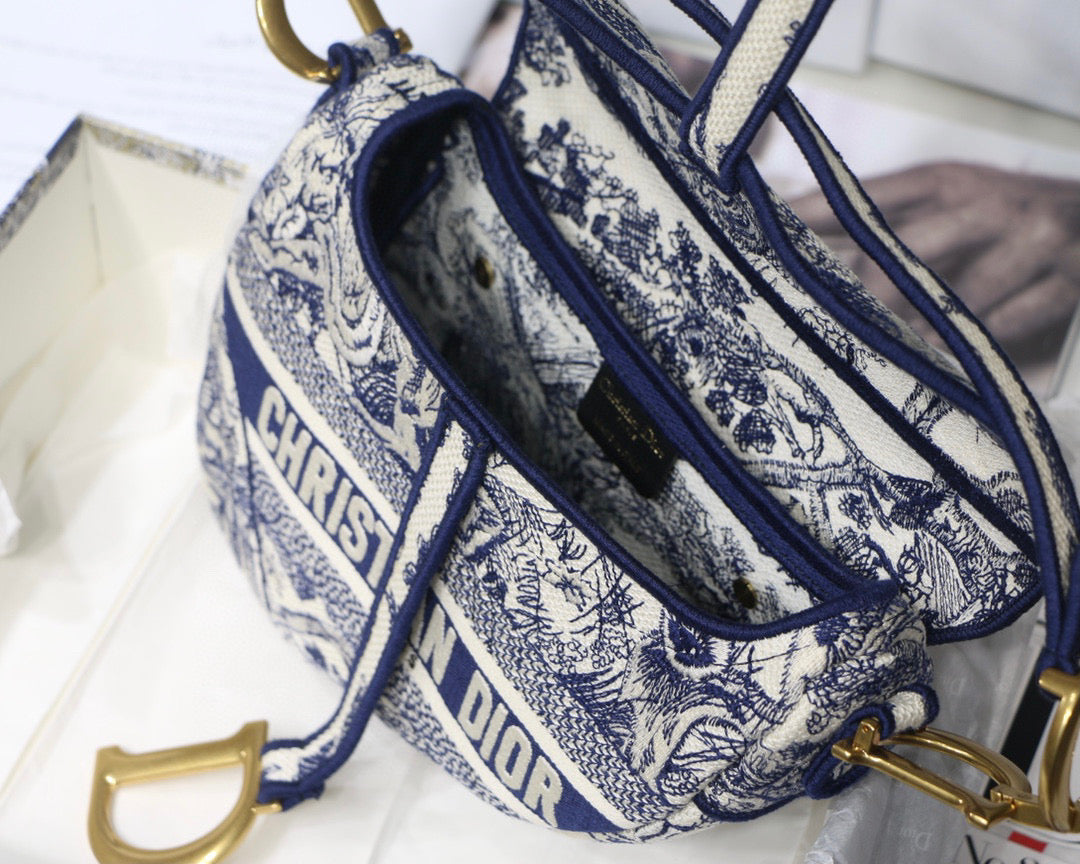 Dior Saddle Bag M0446 Blue Toile de Jouy Embroidery