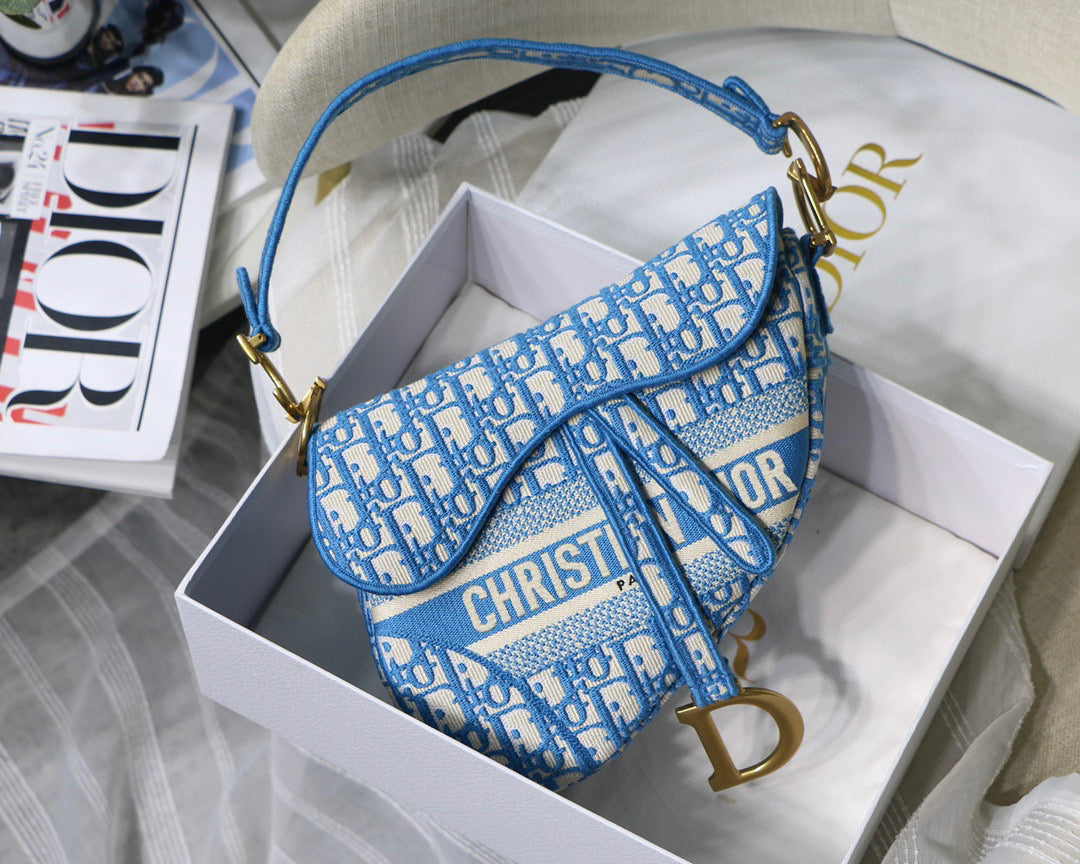 Dior Saddle Bag Burgundy Dior Oblique Jacquard M0446 Blue - Default Title - View 1