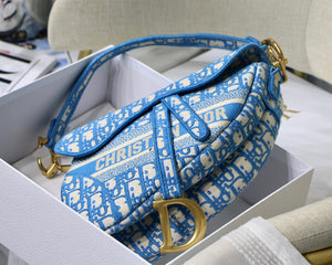Dior Saddle Bag Burgundy Dior Oblique Jacquard M0446 Blue - Default Title - View 7