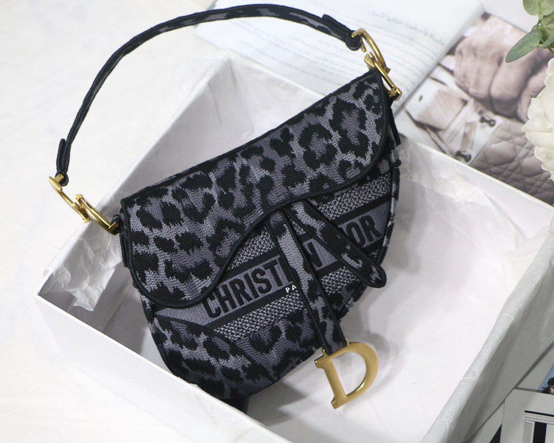 Dior Saddle Bag M0446 Gray Mizza Embroidery - Default Title - View 1