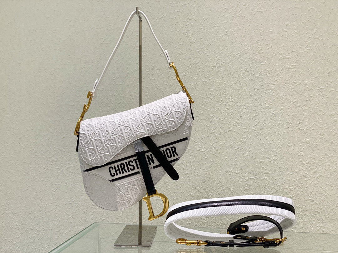 Dior Saddle Bag White and Blue Dior Oblique Perforated Calfskin M0446 - Default Title - View 1