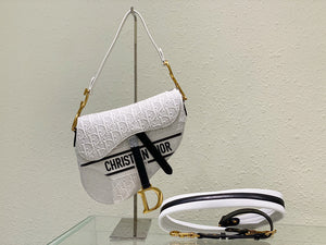 Dior Saddle Bag White and Blue Dior Oblique Perforated Calfskin M0446 - Default Title - View 1