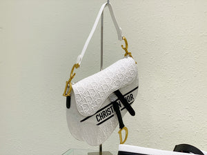 Dior Saddle Bag White and Blue Dior Oblique Perforated Calfskin M0446 - Default Title - View 3