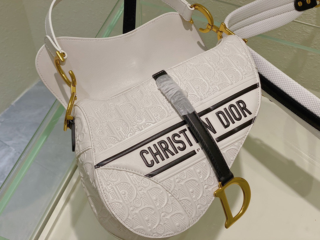 Dior Saddle Bag White and Blue Dior Oblique Perforated Calfskin M0446 - Default Title - View 7
