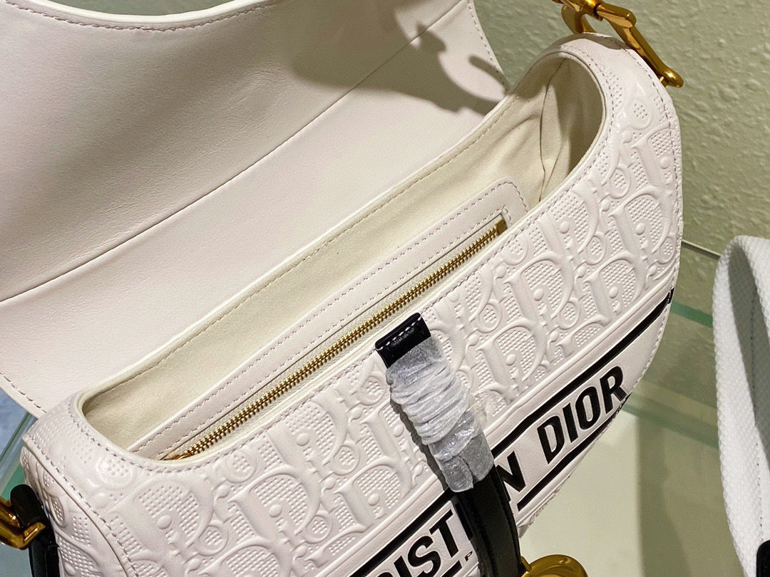 Dior Saddle Bag White and Blue Dior Oblique Perforated Calfskin M0446