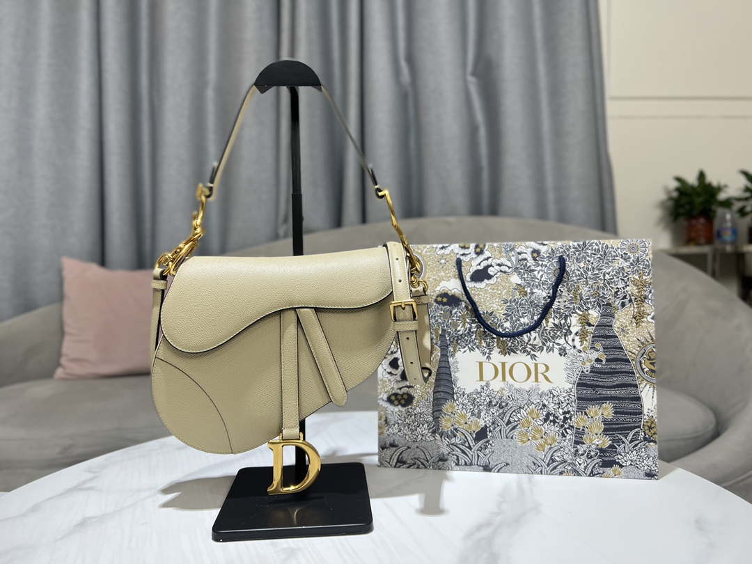 Dior M0455 Saddle Bag With Strap Apricot Grained Calfskin - Default Title - View 1