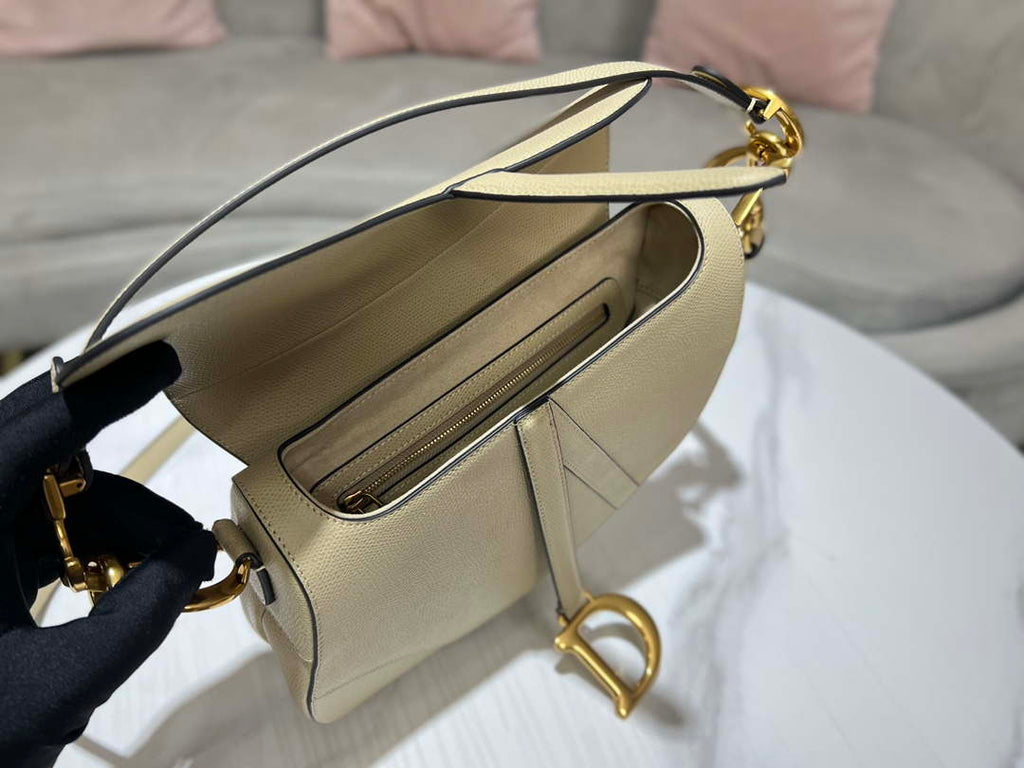Dior M0455 Saddle Bag With Strap Apricot Grained Calfskin