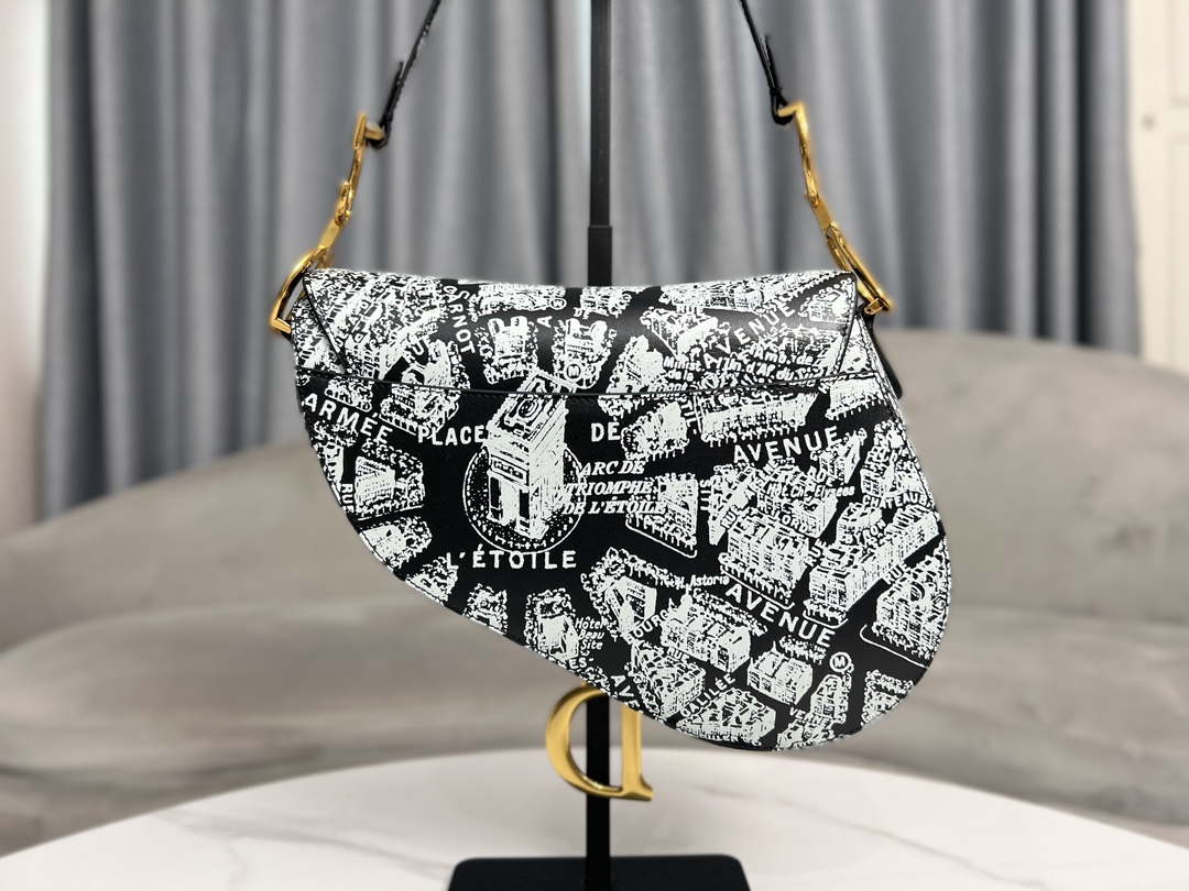 Dior M0455 Saddle Bag With Strap Black and White Ultramatte Calfskin