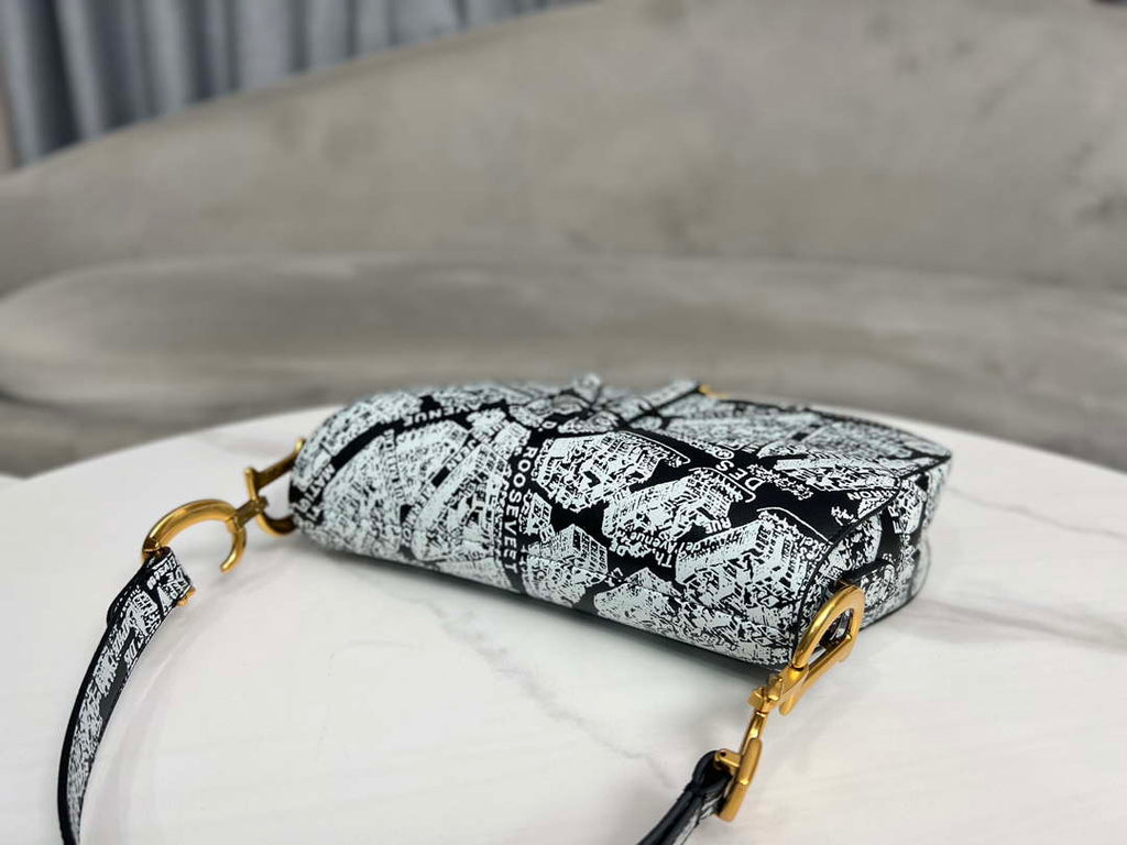 Dior M0455 Saddle Bag With Strap Black and White Ultramatte Calfskin